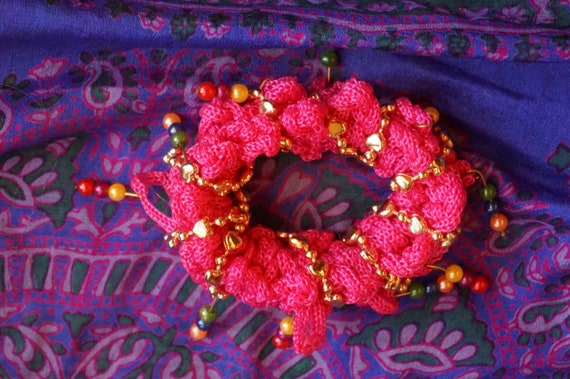 Vintage 90s Hot Pink Kitschy Bohemian Bejeweled S… - image 2