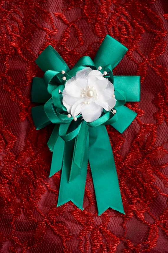 Lovely Vintage 80s Emerald Green Floral Ribbon Hai