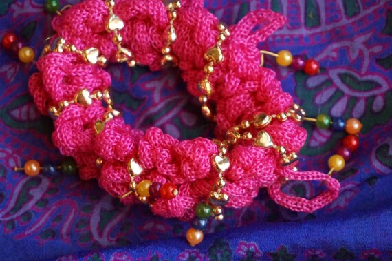 Vintage 90s Hot Pink Kitschy Bohemian Bejeweled S… - image 5