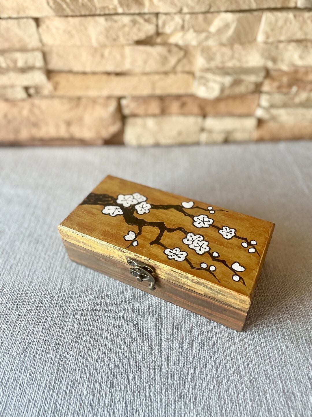 Hand Painted Wooden Pine Jewellery Box With Cherry Blossom Etsy