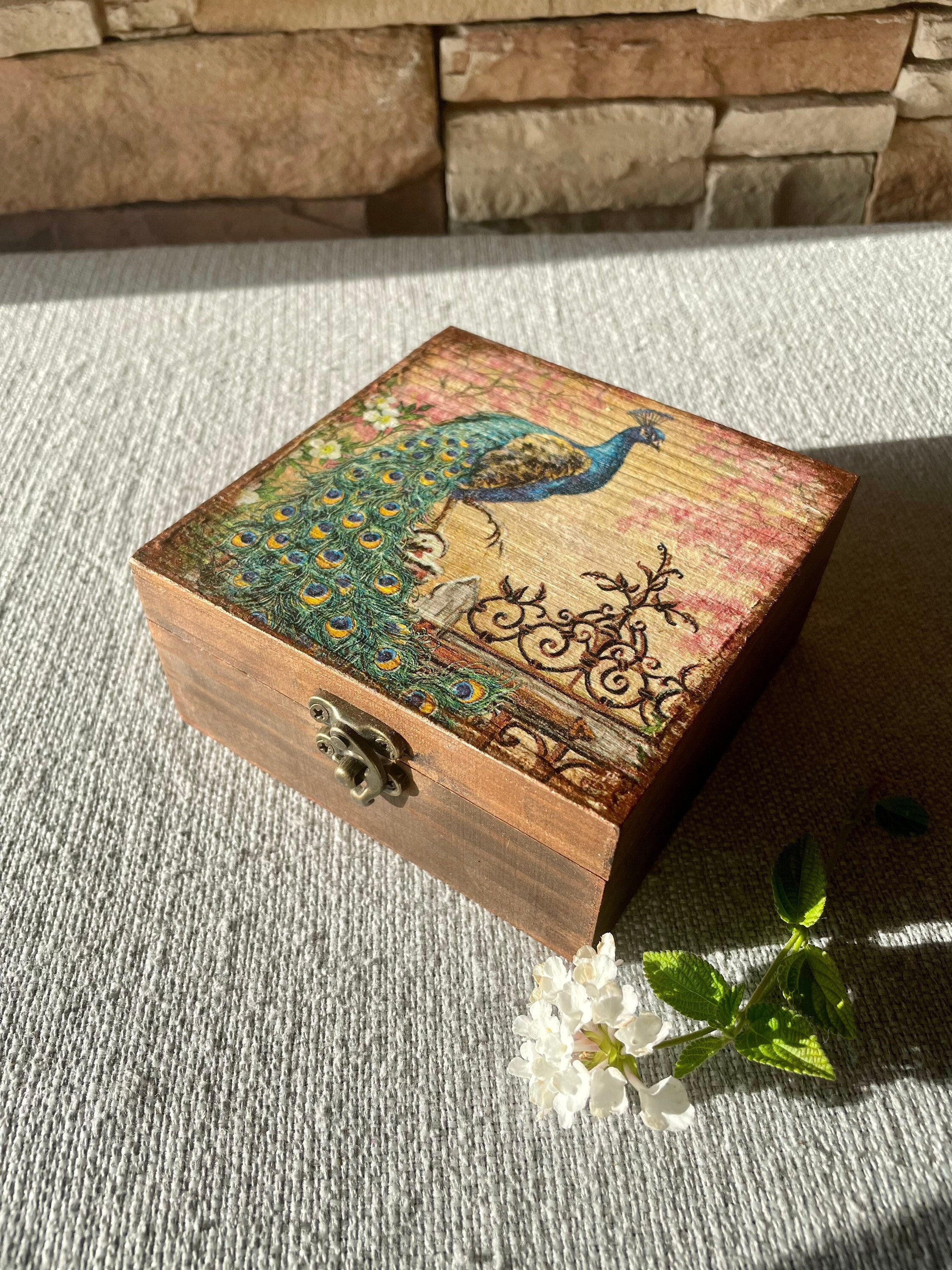 Hand Decorated Wooden Box- Decoupaged Wooden Box-jewellery Box