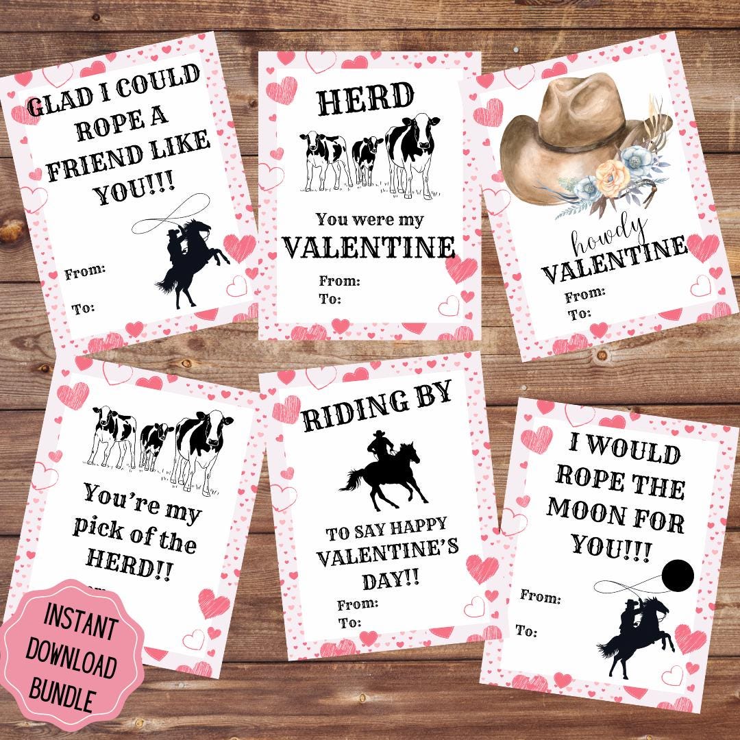 Western Valentines Cards, Printable Valentines Cards, Cowboy Valentines ...
