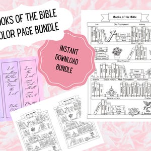 Books of the Bible Coloring Page, Bible Bookshelf Reading Tracker, Bookmarks, Printable Download Bundle