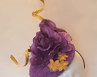 Purple Hat Fascinator,Wedding,Race,Royal Ascot,Kentucky derby,Cocktail Hat.Vintage inspired  fascinator PURPLE and Gold Swirl hat Fascinator