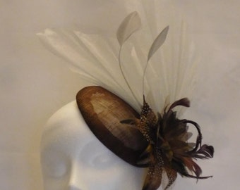 Brown Silver Hat fascinator Wedding #Hat fascinator Church Hat Cocktail Hat Ascot Hat Prom Ball Feather Hat fascinator Goodwood Fascinator