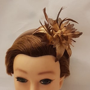 TAN/NUDE Fascinator  Feather Flower SUEDE Padded Headband Fascinator Headpiece Halo Padded Hair Crown Races Wedding Prom
