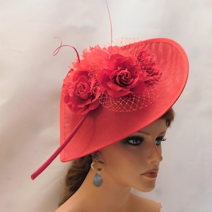Red Teardrop Fascinator Hat: Wedding Ascot Derby Hatinator