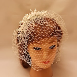Birdcage veil White Ivory BIRDAL BIRDCAGE VEIL  fascinator Crystal & Pearl Wedding hair accessory Single or Double face wedding veil