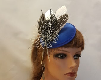 Royal Blue Hat fascinator  BLUE  FEATHER HATINATOR Fascinator Wedding headpiece Race Cocktail hat Ascot Hat Cocktail hat Wedding headpiece