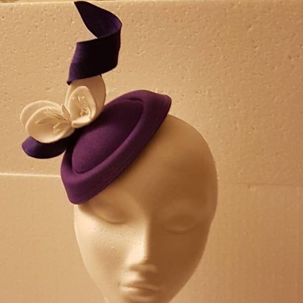 FASCINATOR,Purple hat fascinator #Purple hat with White felt leaves, Ascot hat fascinator Wedding,Race,Cocktail hat Church hat fascinator
