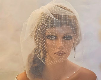 Bridal Birdcage Veil: French Netting & Tulle, Pearls or Diamonte