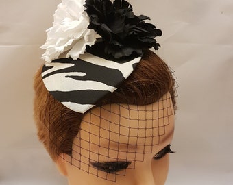 Hoed fascinator, Vintage 40s 50s Hat BLACK & WHITE Teardrop Hat fascinator Race Cocktail hoed, Ascot Hat, Cocktail hoed, bruiloft zendspoel