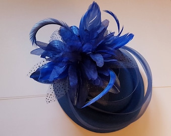 Fascinator Hut, royalblau Stirnband Federhut Fascinator Hochzeit Damentag Ascot Hochzeit Rennen Frauen Hochzeit Hüte Damen Blau Pillbox Hut