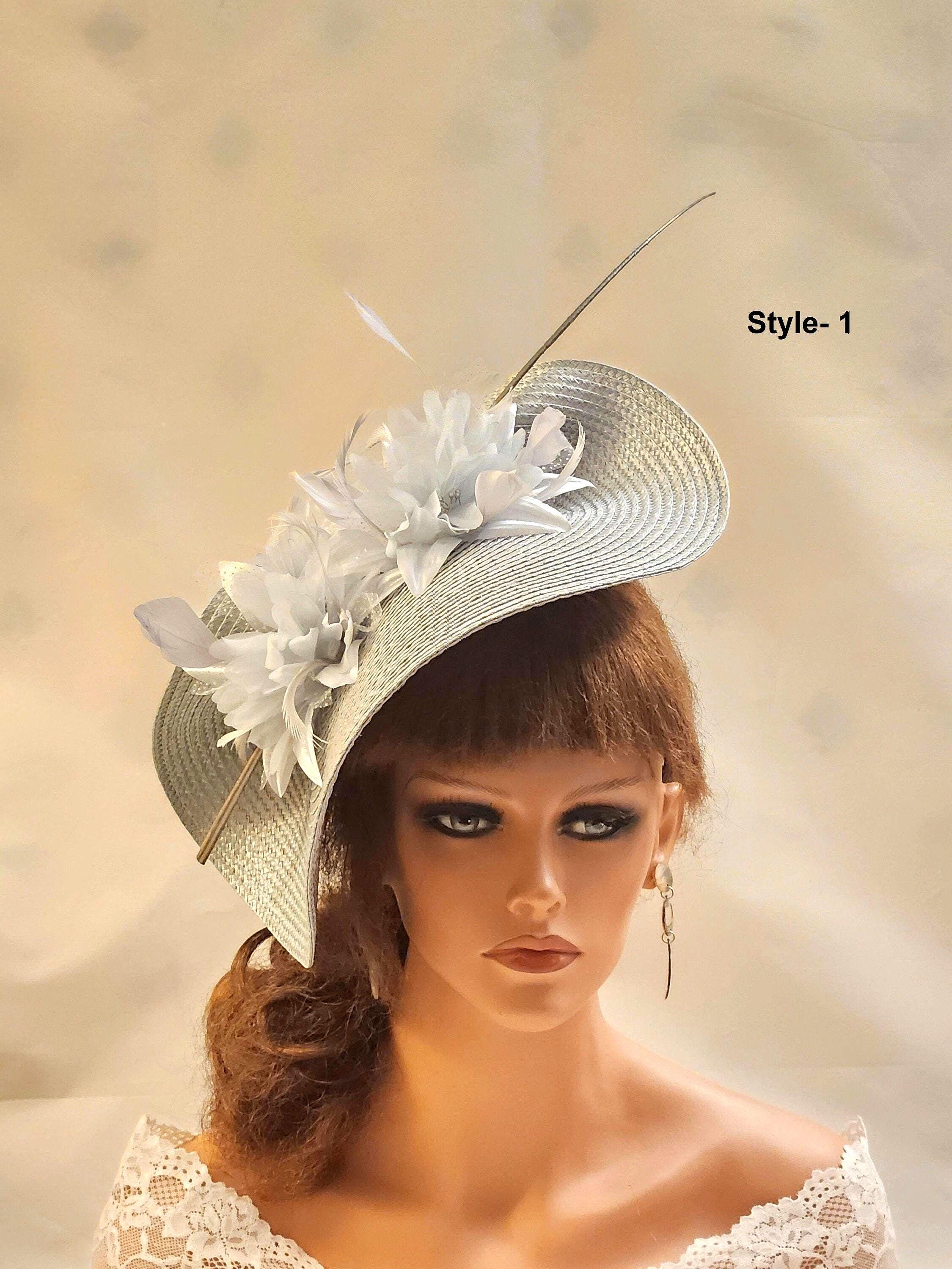 Beloved Millinery Elegant Gray Fascinator with Beautiful Feather Dotted Veil Pewter Prestige (Velvet Grey Fascinator with Birdcage Veil  main image 2
