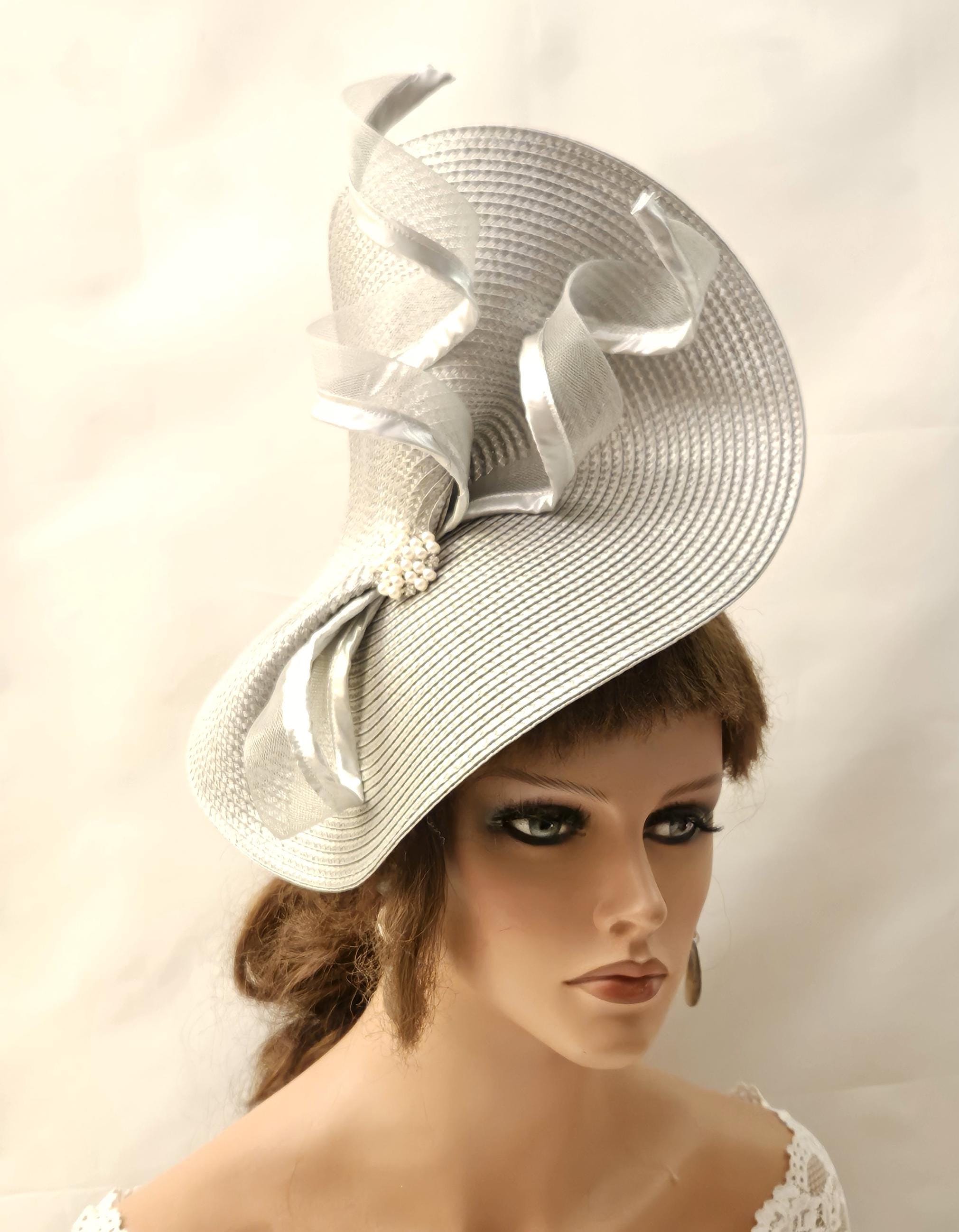 Silver pleated facinator hat kentucky derby hat fascinator silver gray satin with netting  main image 4