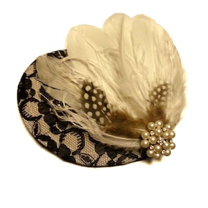 Wedding hat fascinator Hair accessory #Black & White feather facinator Wedding Feather Fascinator Feather Hair Piece Wedding feather hat