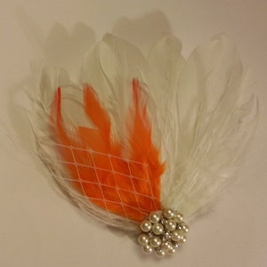 wedding hair accessory, Orange feather clip, Bridal Hair Piece Bridal Feather Fascinator, Feather Hair Piece, Wedding Hair Accessories image 2