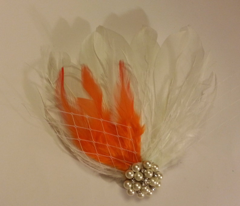 accessoire de cheveux de mariage, pince à plumes orange, pièce de cheveux de mariée Fascinateur de plumes de mariée, pièce de cheveux de plume, accessoires de cheveux de mariage image 2
