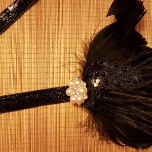 1920s Gatsby headband. black feather Fascinator, Gatsby headpiece, Bridal Bridesmaid fascinator clip, Black gatsby headband fascinator image 1