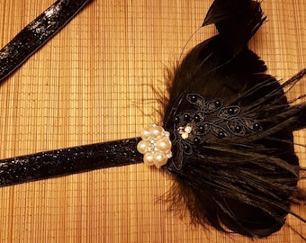 20er Jahre Gatsby Stirnband. Schwarzer Feder Fascinator, #Gatsby Kopfschmuck, #Bridal Brautjungfer Fascinator Clip, Schwarzer Gatsby Haarreif Fascinator