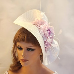 White & Pink fascinator large saucer hatinator Quil Floral Church Derby Ascot Hat Race Wedding TeaParty hat Mother of Bride/Groom Hatinator