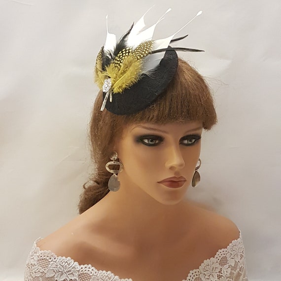 Black Lace Fascinator: Feather Hatinator, Ascot Race Hat - Etsy display picture 2