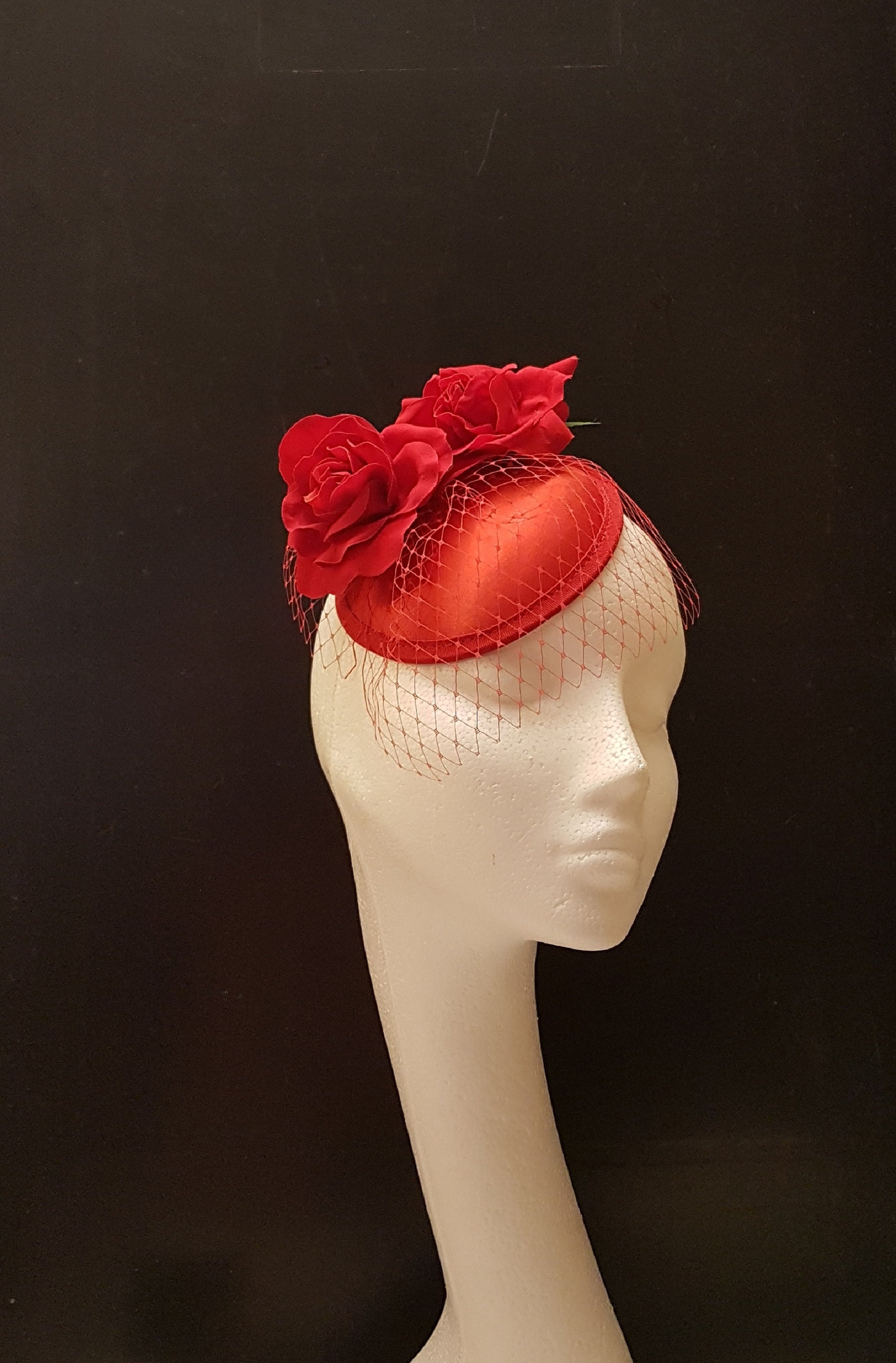 VINTAGE RED ROSE 40s Fascinator hat Vintage Fascinators - Vintage Style Headpieces main image 2