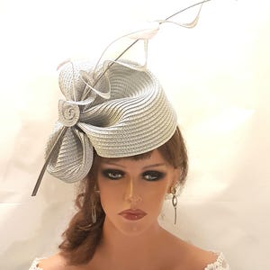 SILVER Grey Hat fascinator, Large Headwear for Royal Ascot, Church,Derby Race Wedding. Tea Party hat, Mother of Bride/Groom Hatinator