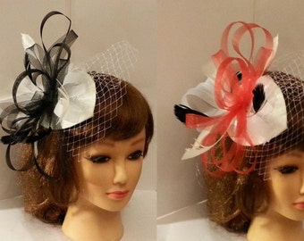 Fascinator Rode en witte hoed tovenaar Zwart-witte tovenaar ascot, Cocktail, Prom speciale gelegenheid hoed tovenaar bruiloft hoed tovenaar