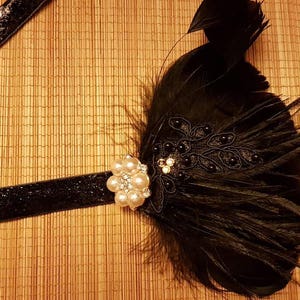 1920s Gatsby headband. black feather Fascinator, Gatsby headpiece, Bridal Bridesmaid fascinator clip, Black gatsby headband fascinator image 3