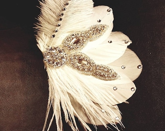 Bridal Feather Fascinator: 1920s Gatsby Crystal Hair Piece