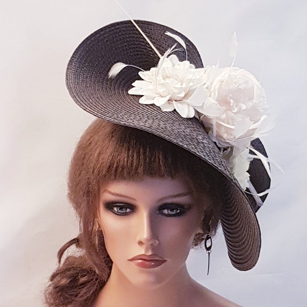 Brown & Ivory fascinator large saucer hatinator Quil Floral Church Derby Ascot Hat Race Wedding TeaParty hat Mother of Bride/Groom Hatinator