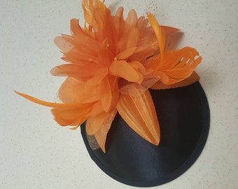 Black & Burnt Orange Animal Tiger Print Fascinator Hat  display picture 2
