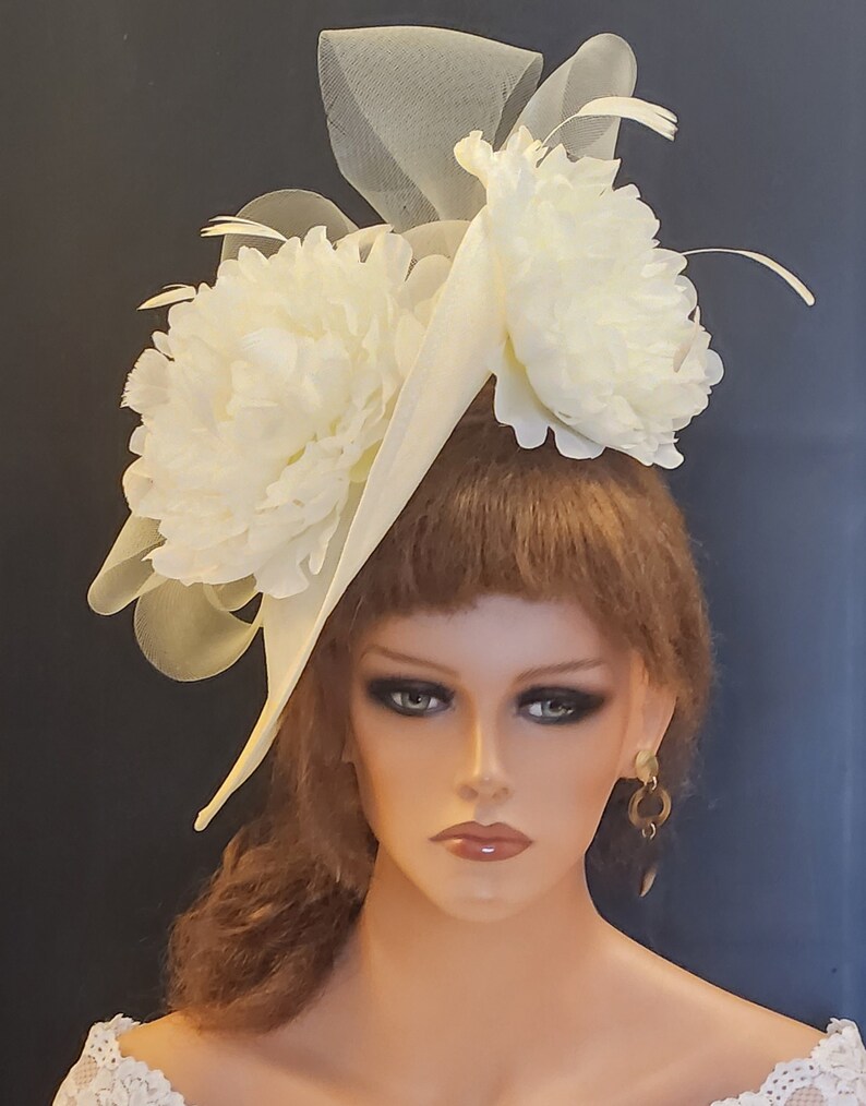 IVORY Fascinator Hat large Teardrop hatinator Floral Fascinator Church Derby Ascot hat Wedding TeaParty Mother of Bride/Groom Hatinator 画像 6