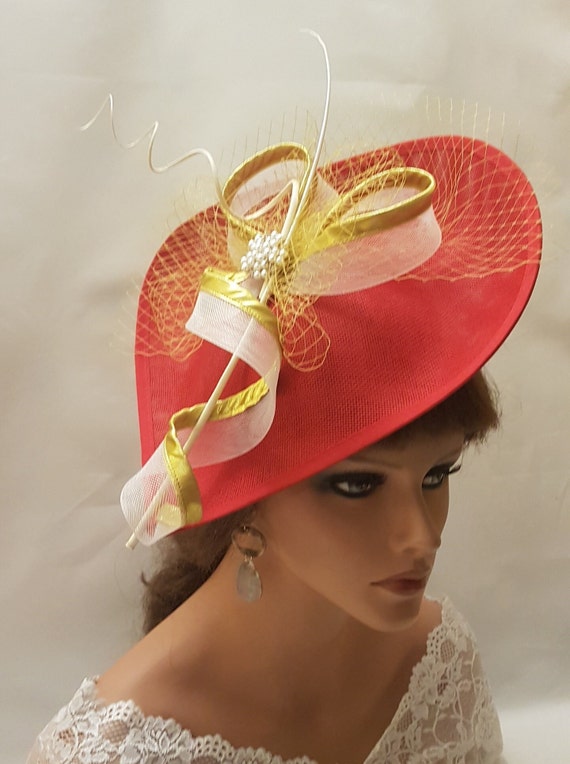 Red & Gold Fascinator Hat: Quill Feather Wedding Ascot  display picture 2