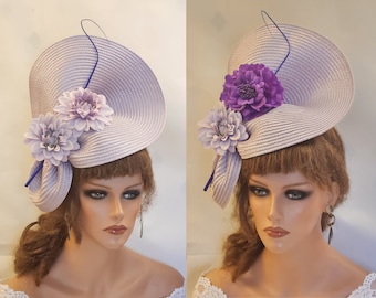 Tocado de color lila y lavanda: tocado floral con plumas, para bodas, Derby Ascot, tocado para madre de la novia.