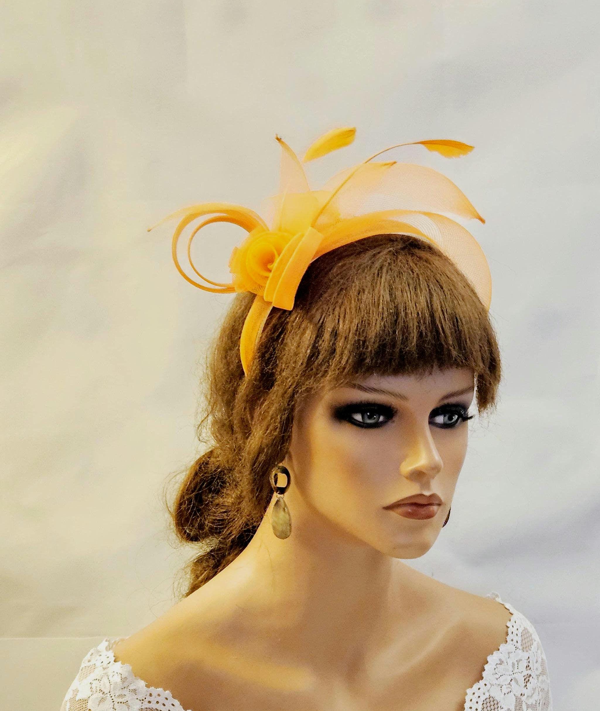 Orange Crinoline Fascinator Headband: Wedding, Race & Tea  display picture 1