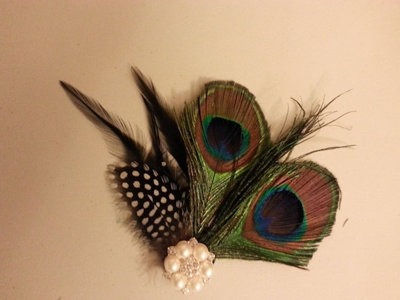 1920s Peacock Feather Fascinator, Sparkly Crystal Pearl  display picture 2