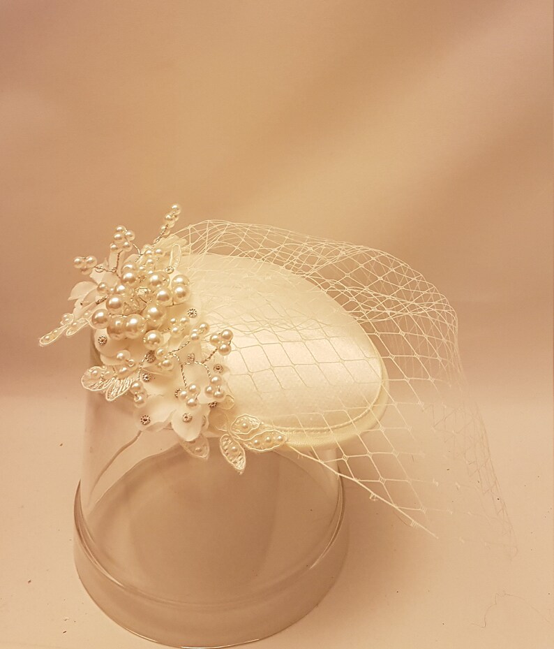 FASCINATOR, Birdcage veil, White,Ivory bridal birdcage veil,Bridal fascinator,Crystal Pearl bridal hat,Wedding hair accessory,CUSTOM COLOURS image 5