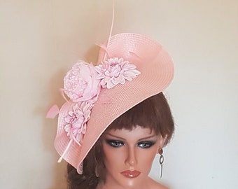 Pink fascinator large saucer hatinator Quil Floral Church Derby Ascot Hat Race Wedding TeaParty hat Mother of Bride/Groom Fascinator hat