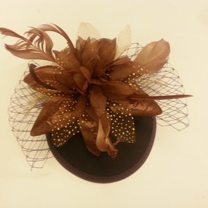 Vintage Brown Feather Fascinator Hat: Race Day Headpiece
