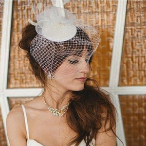 white or Ivory birdcage veil with hat fascinator