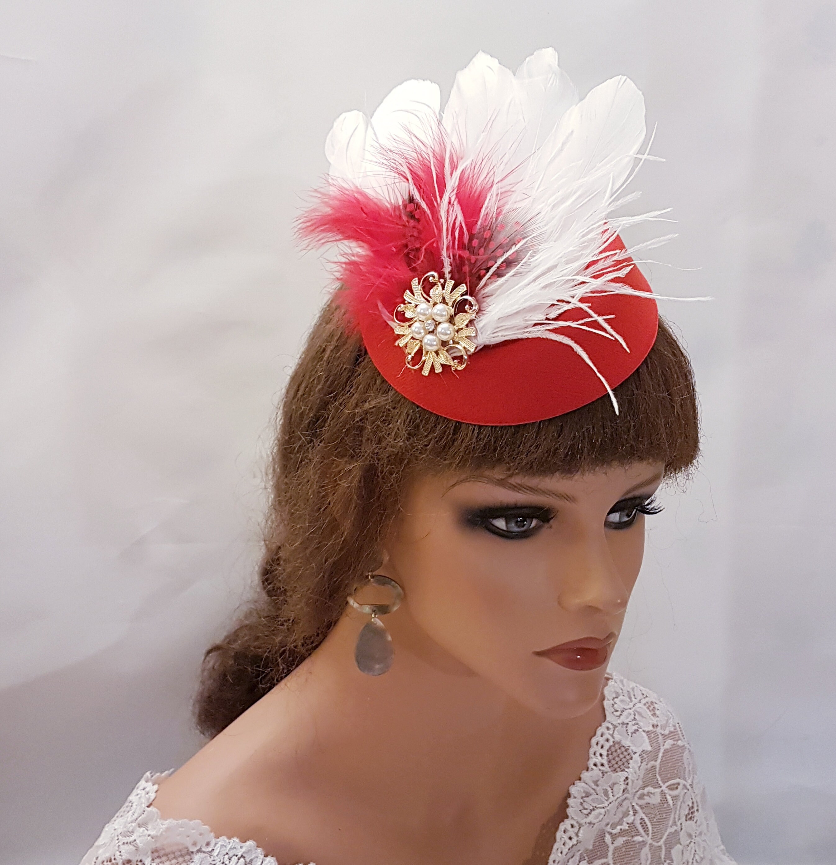Sheer Red Feather Fascinator Mini Top Hat Red Feather Fascinator Cocktail at Amazon  main image 3