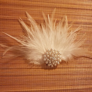 Bridal Feather Fascinator: Pearl Crystal Wedding Hair Clip