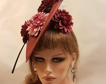 Burgundy Fascinator Kentucky Derby Hat Silk Headpiece Dark  display picture 1