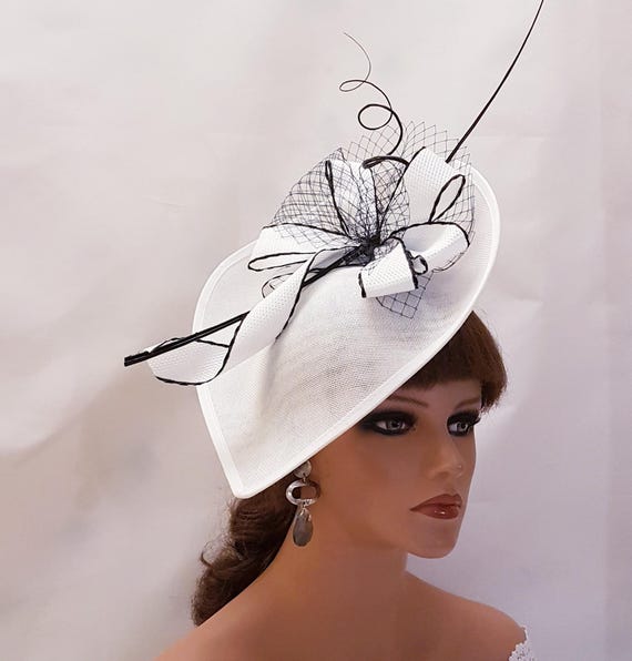 White Fascinator Hat: Quill Feather & French Netting  display picture 3