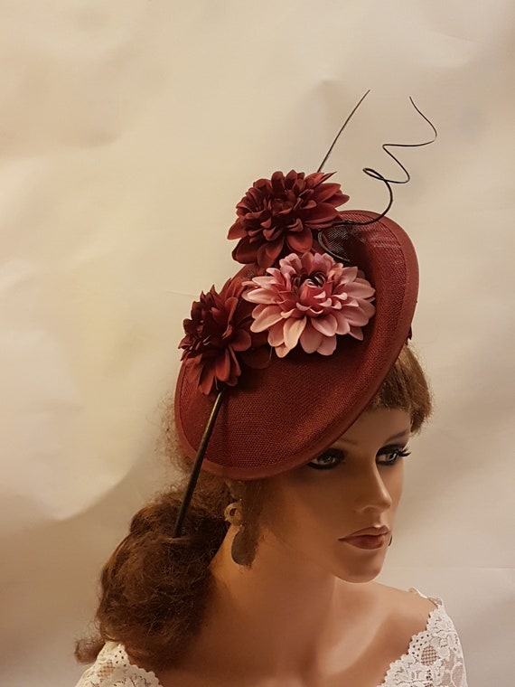 Burgundy Floral Fascinator Hat: Kentucky Derby Ascot Wedding  display picture 3