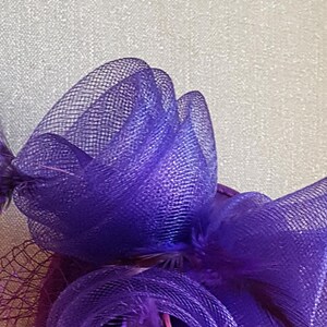 May include: A purple mesh bow with a layered design. The bow is made of a soft, delicate material and has a subtle shimmer.