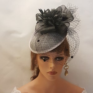 Black & Grey bird cage veil Hat fascinator fascinator Black Chenille Spotted Birdcage veil,Floral Crinoline Hat fascinator, hair accessory image 2