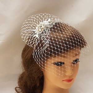 Birdcage Veil Bridal Blusher 1920s Boho Gatsby Wedding Crystal HAIRCOMB & METALIC SILVER Veil  fascinator Headpiece  with Mini French veil